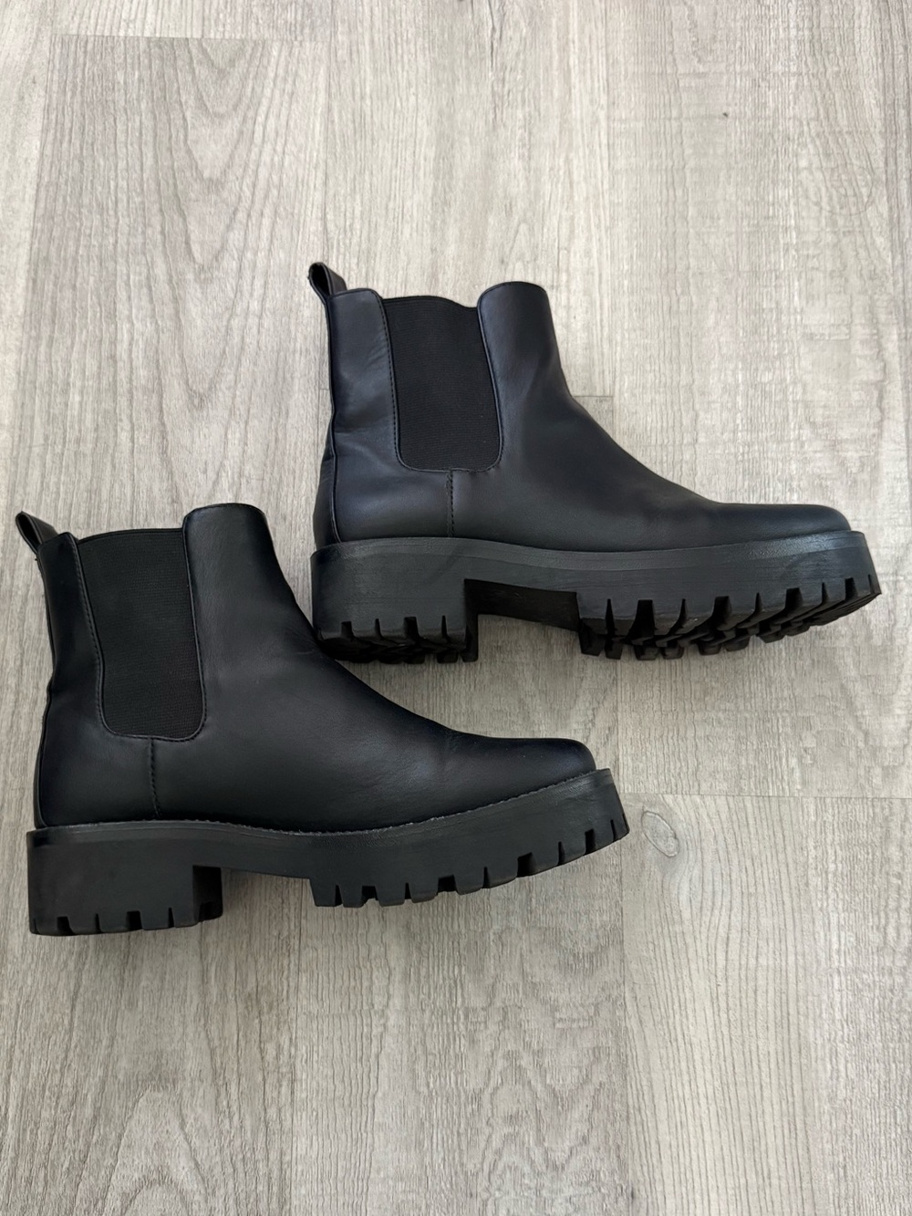 Chelsea Lug Sole Boots - Black Faux Leather
